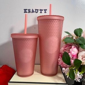 Pink lemonade soft touch jelly studded Starbucks venti and grande set NWT